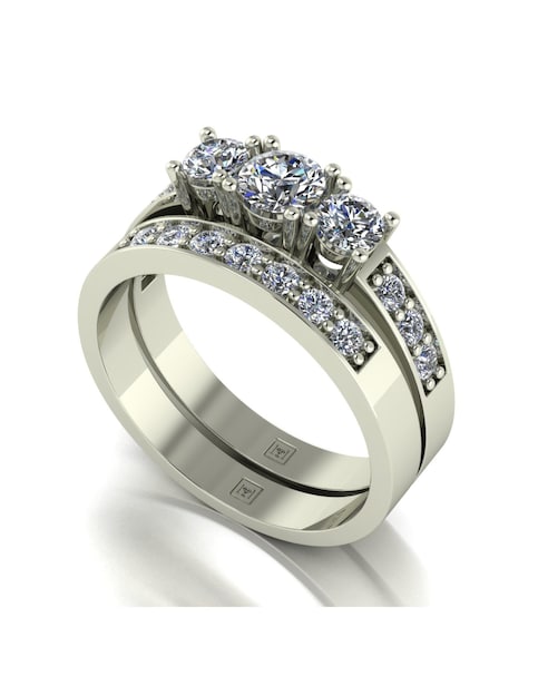 9ct White Gold 1ct eq total Moissanite Ring Set