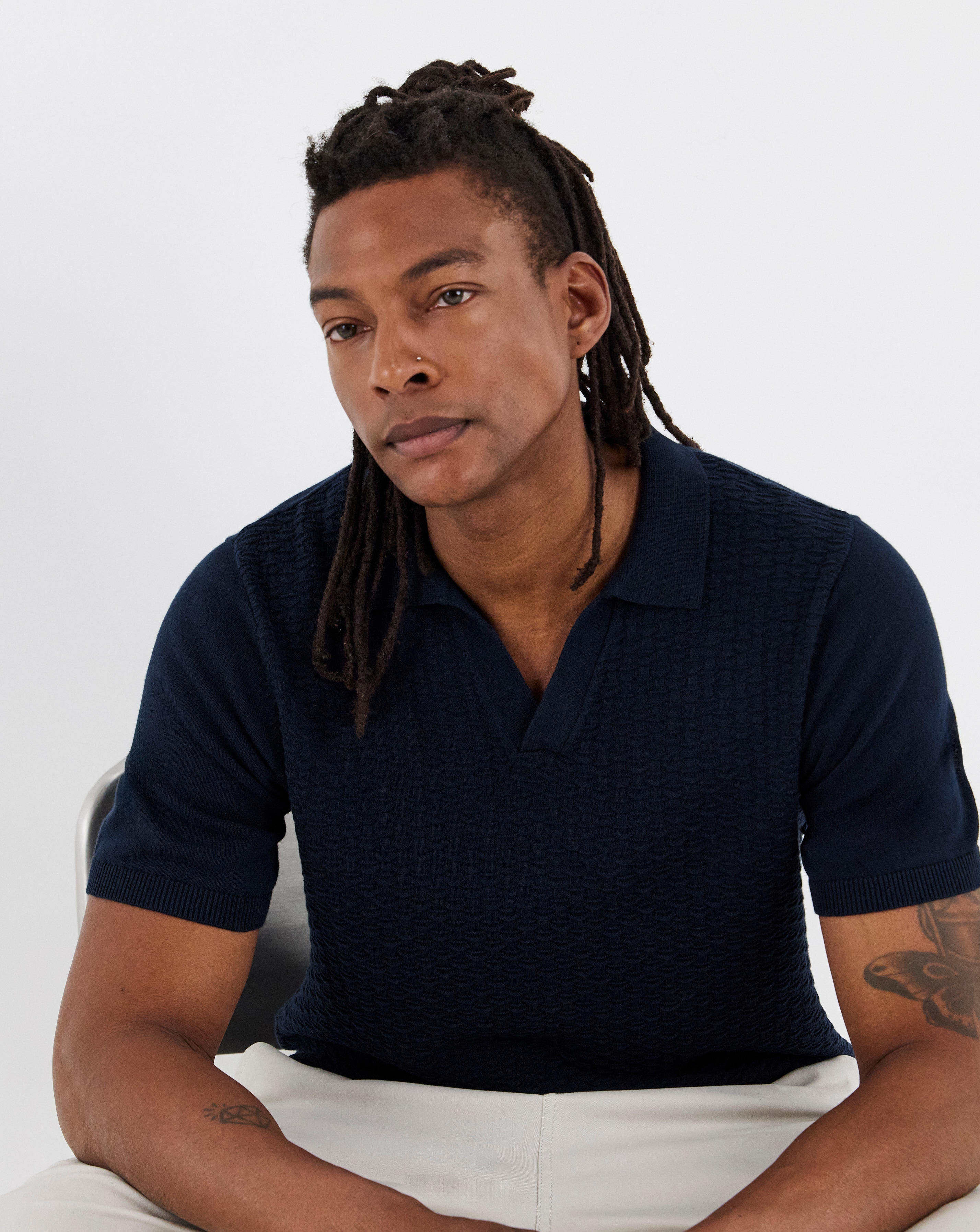 Texured Short Sleeve Knitted Polo