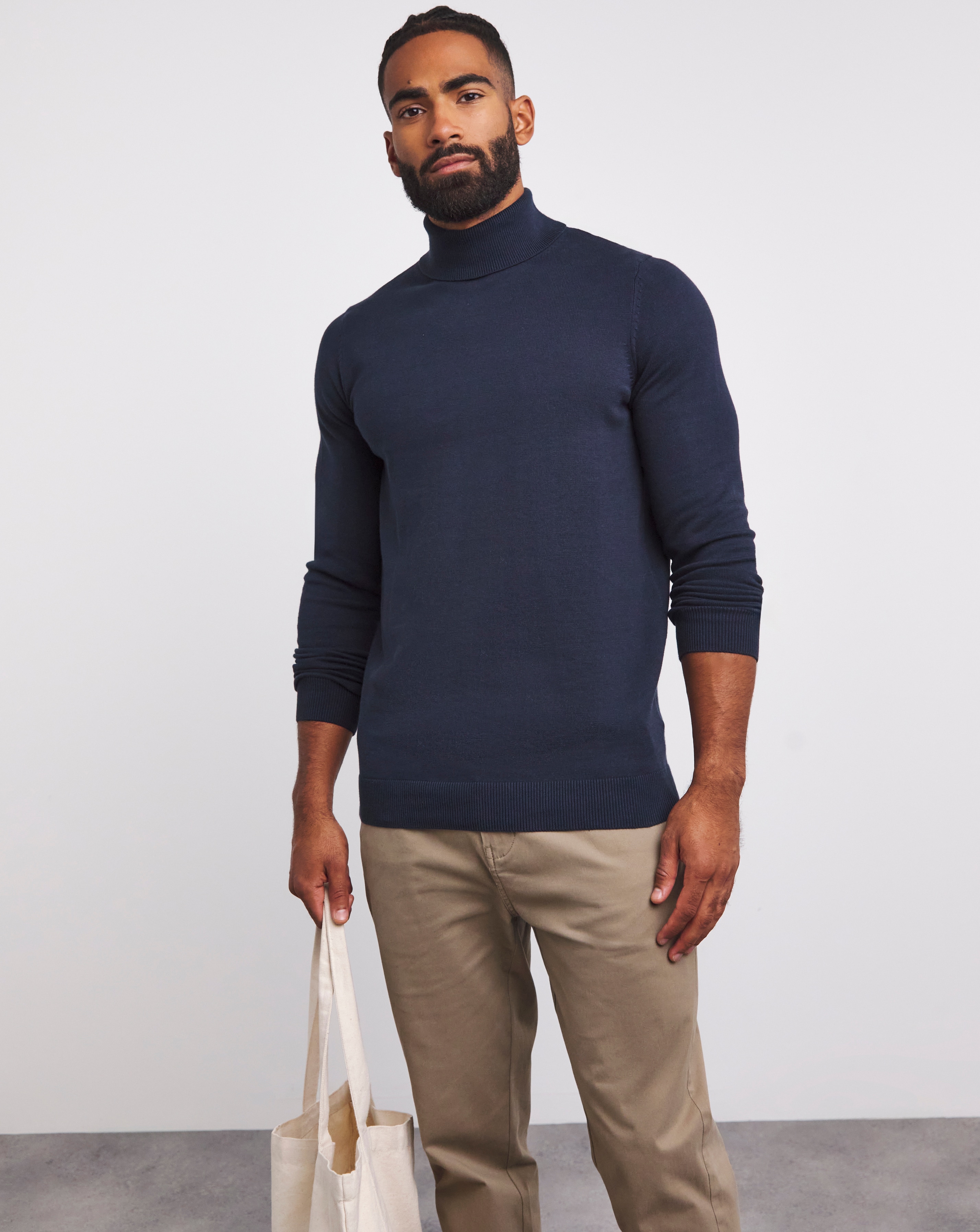 Navy Cotton Roll Neck