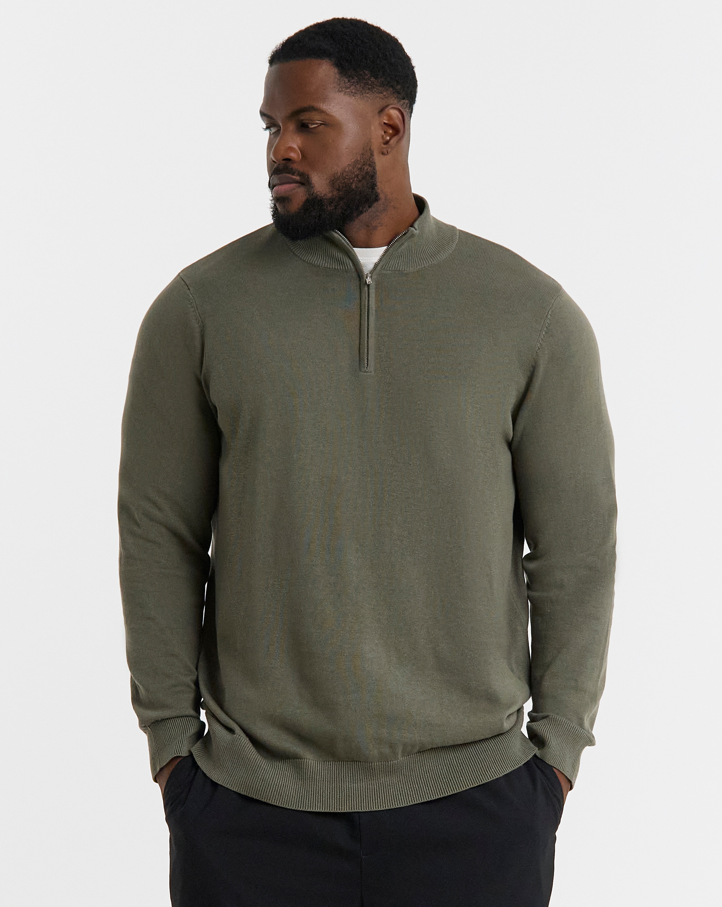 Cotton 1/4 Zip Funnel Knit Top