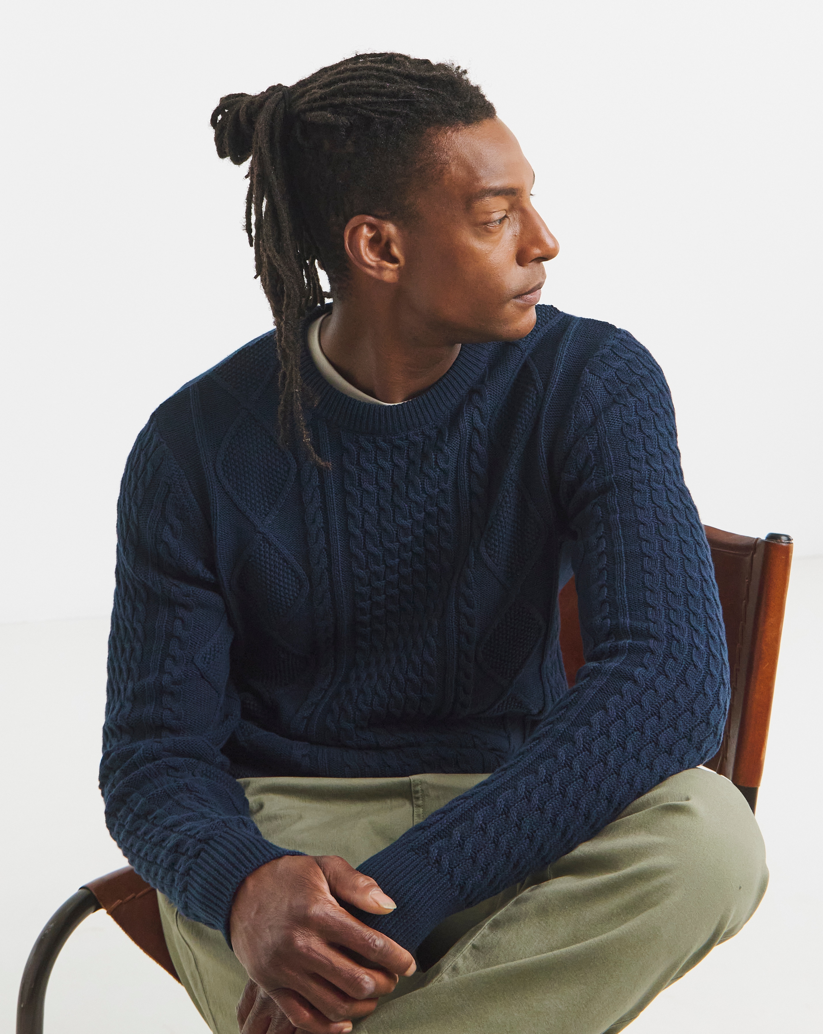 Dark Navy Cable Knit Crew Neck