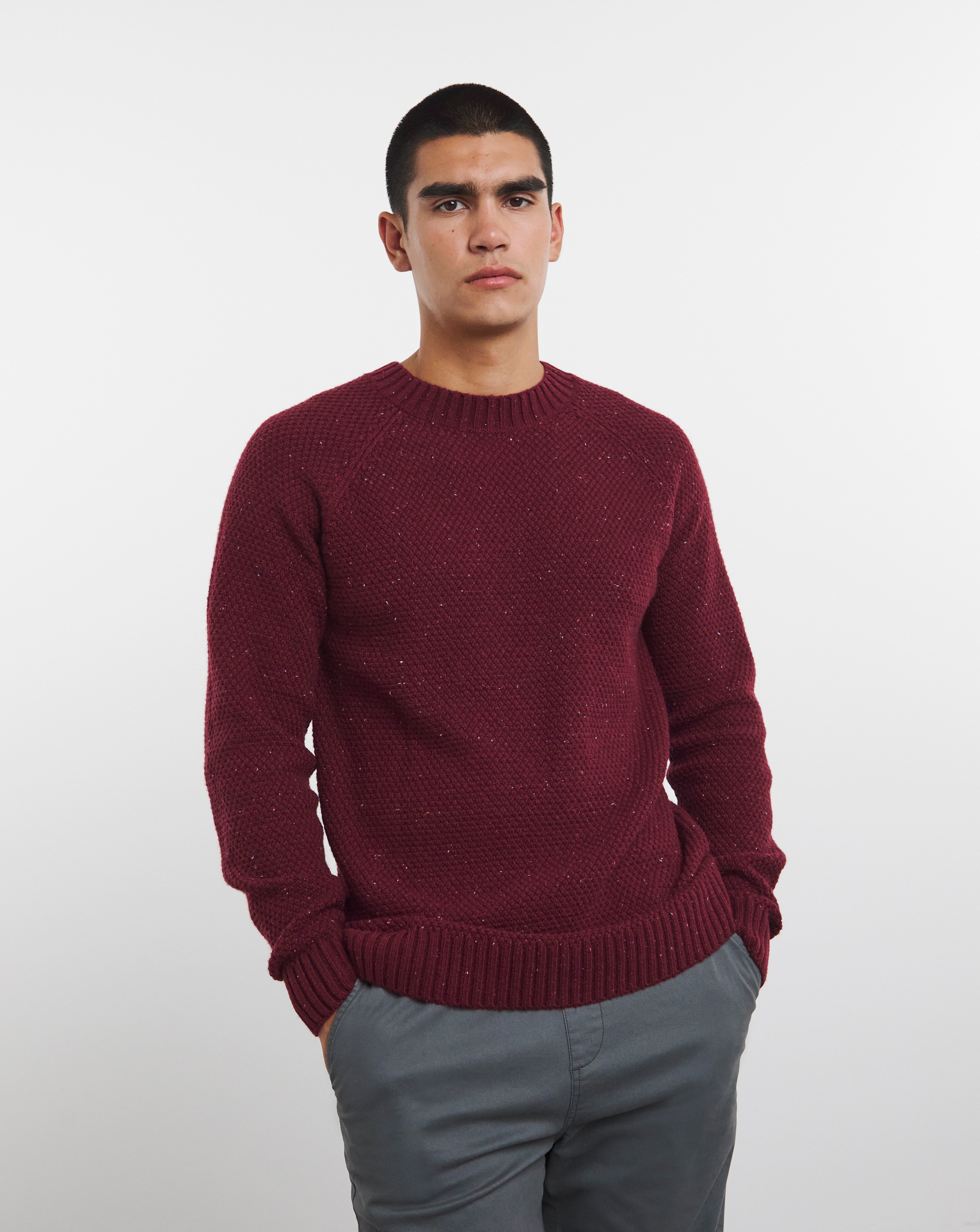 Nep Yarn Knitted Crew Neck Jumper