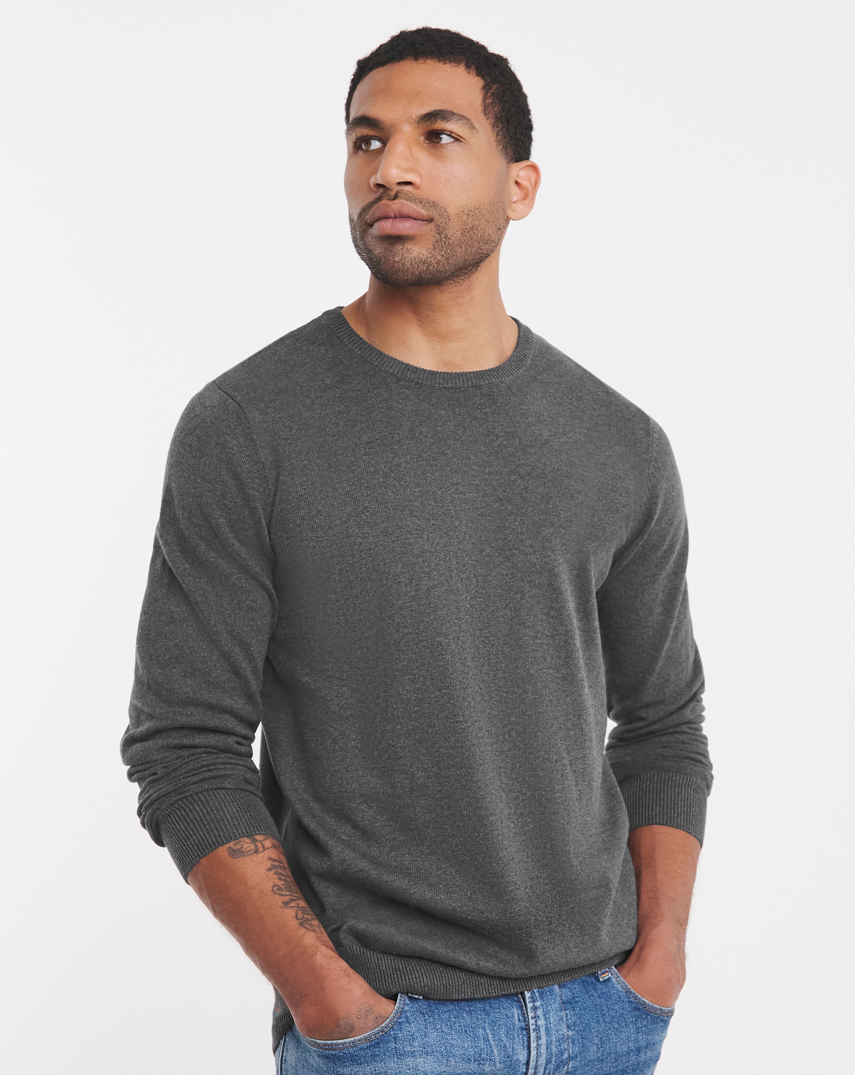 Cotton Knitted Crew Neck Jumper Long