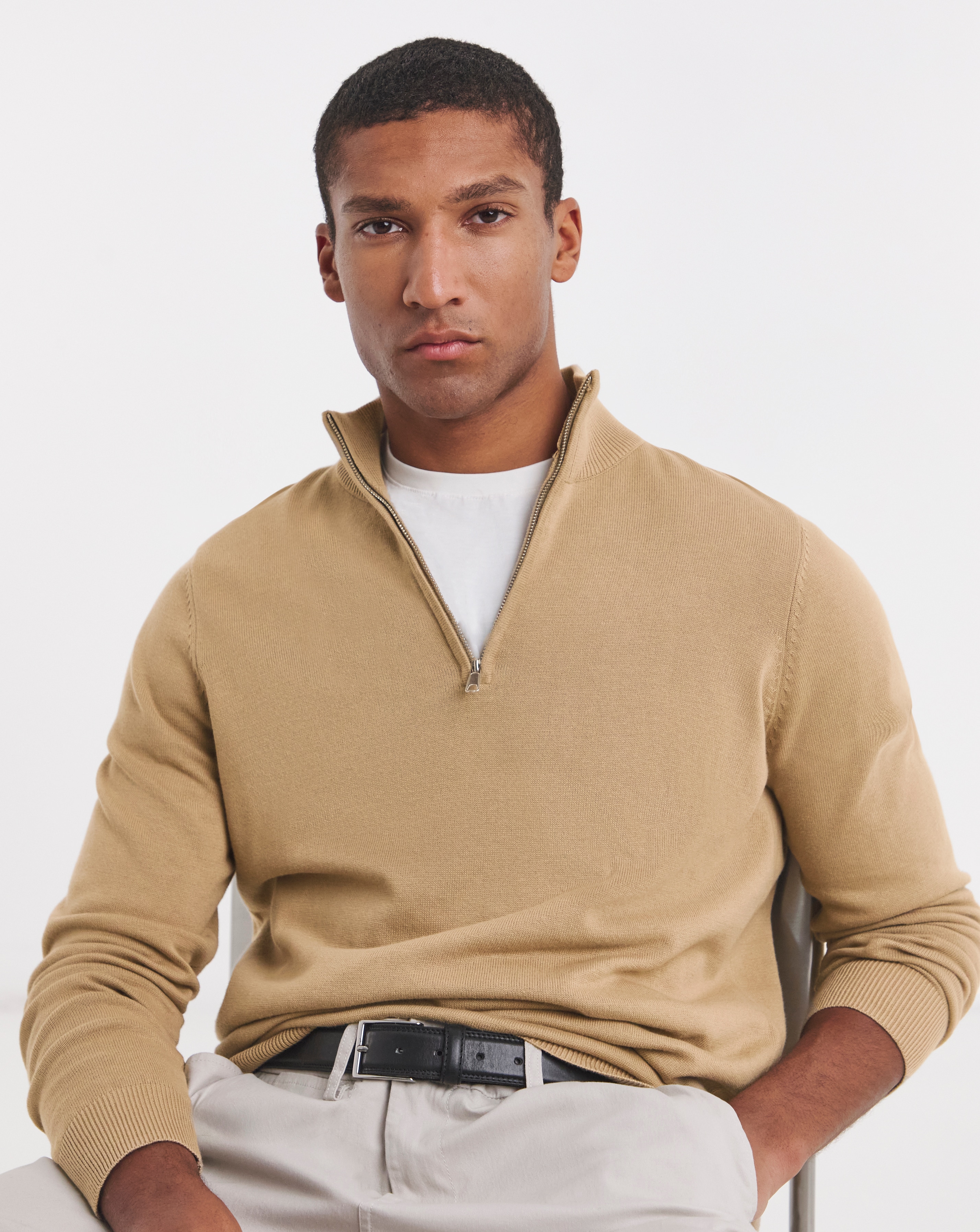 New In - Cotton 1/4 Zip Funnel Knit Top