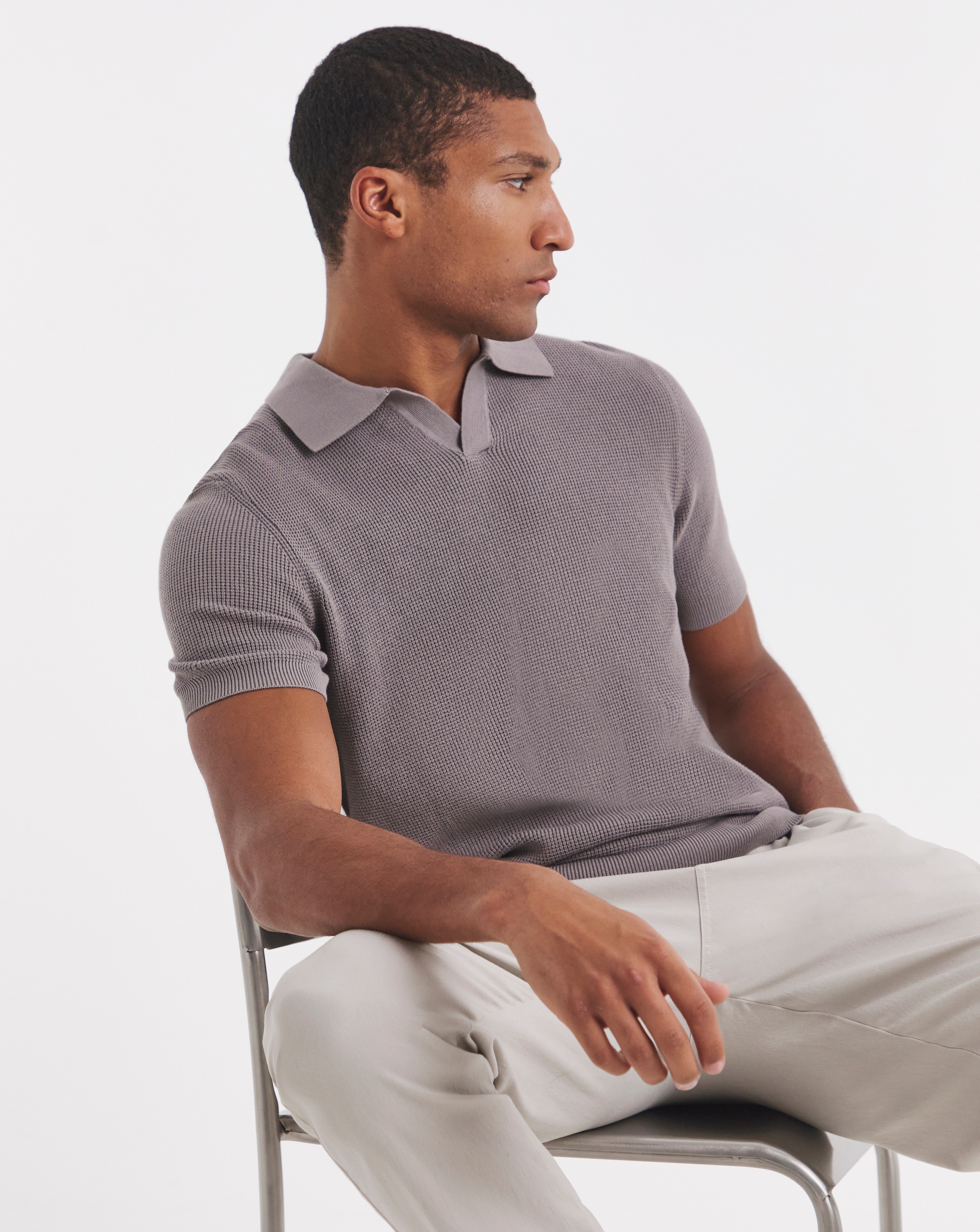 New In - Open Neck Textured Polo