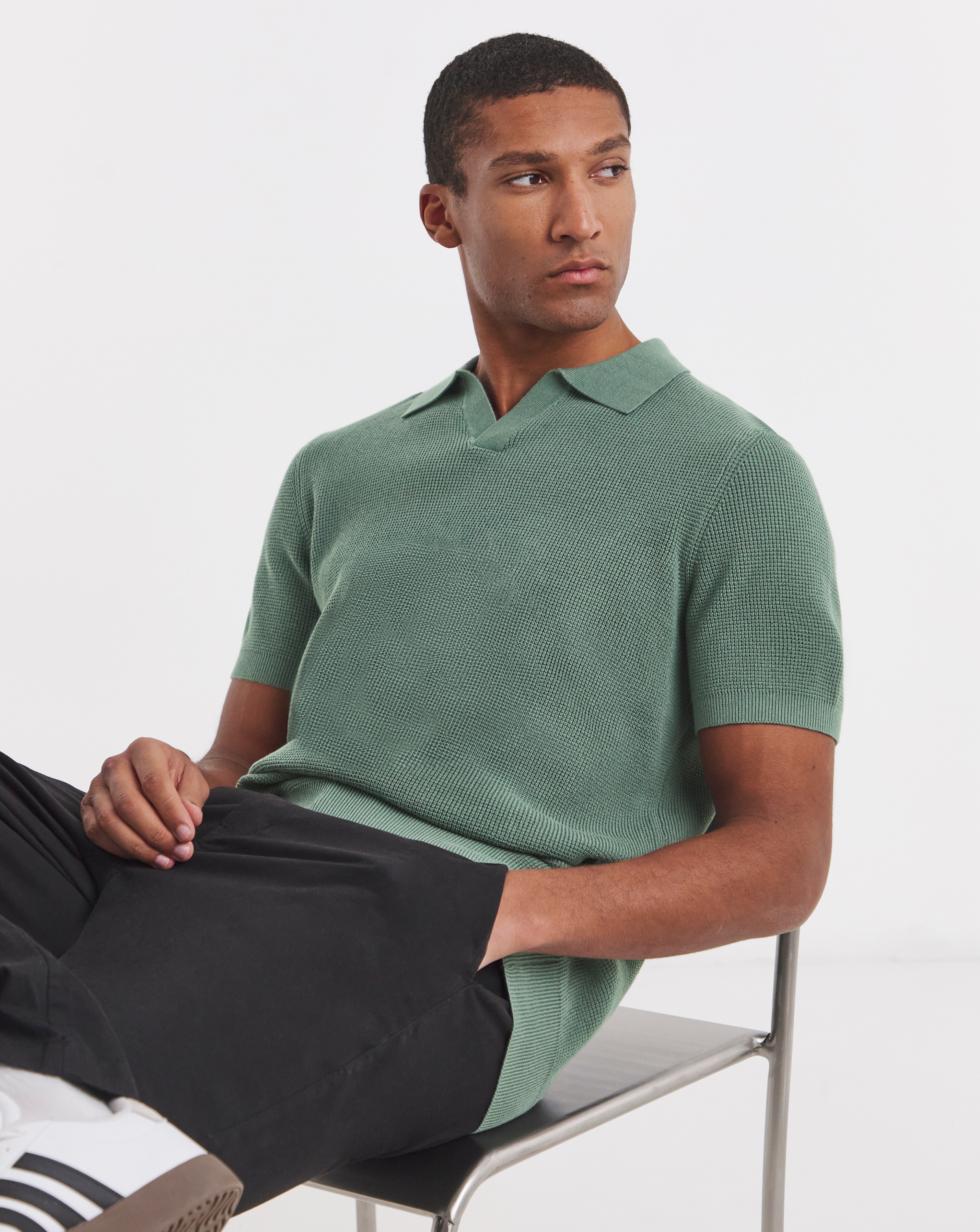 New In - Open Neck Textured Polo
