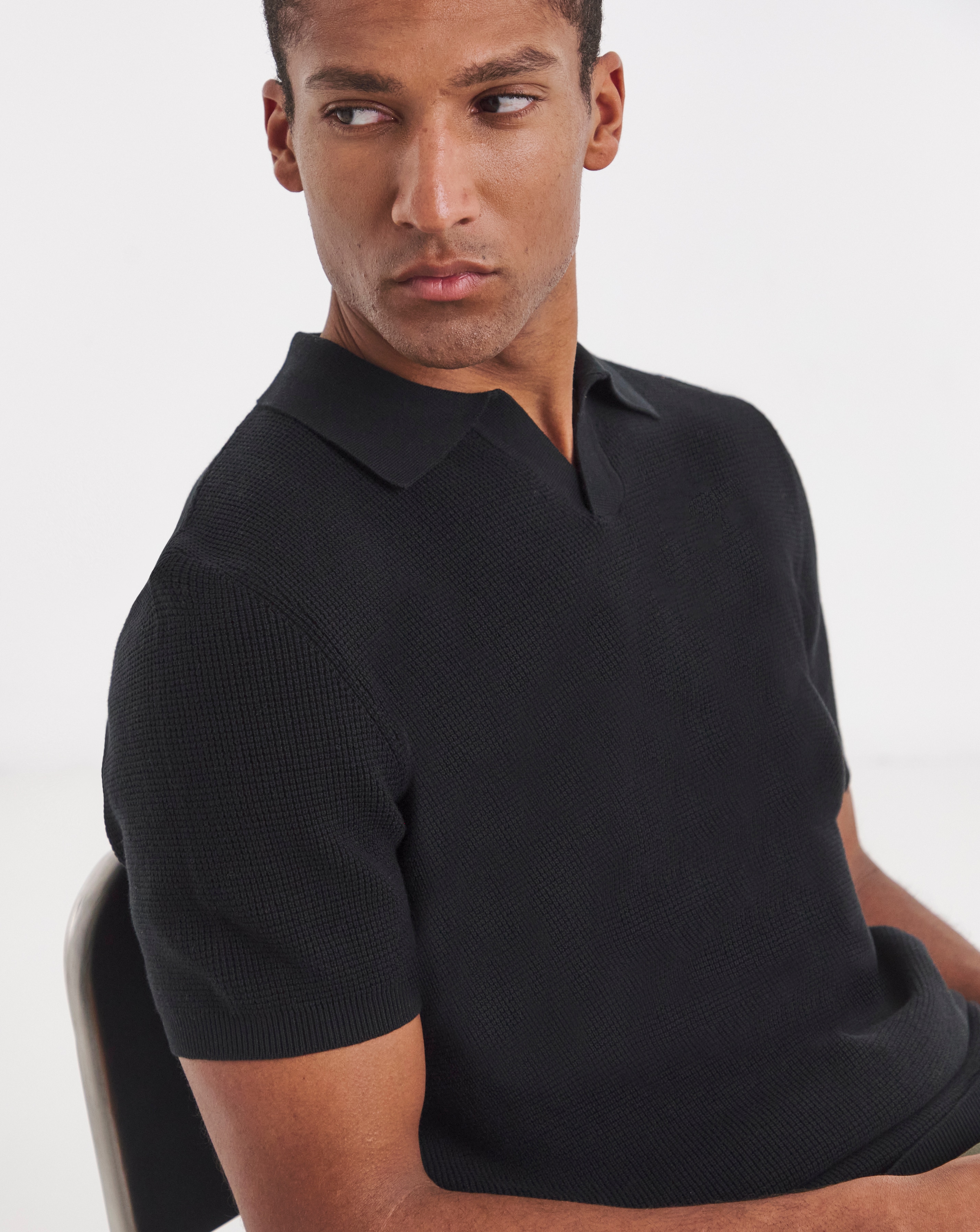 New In - Open Neck Textured Polo