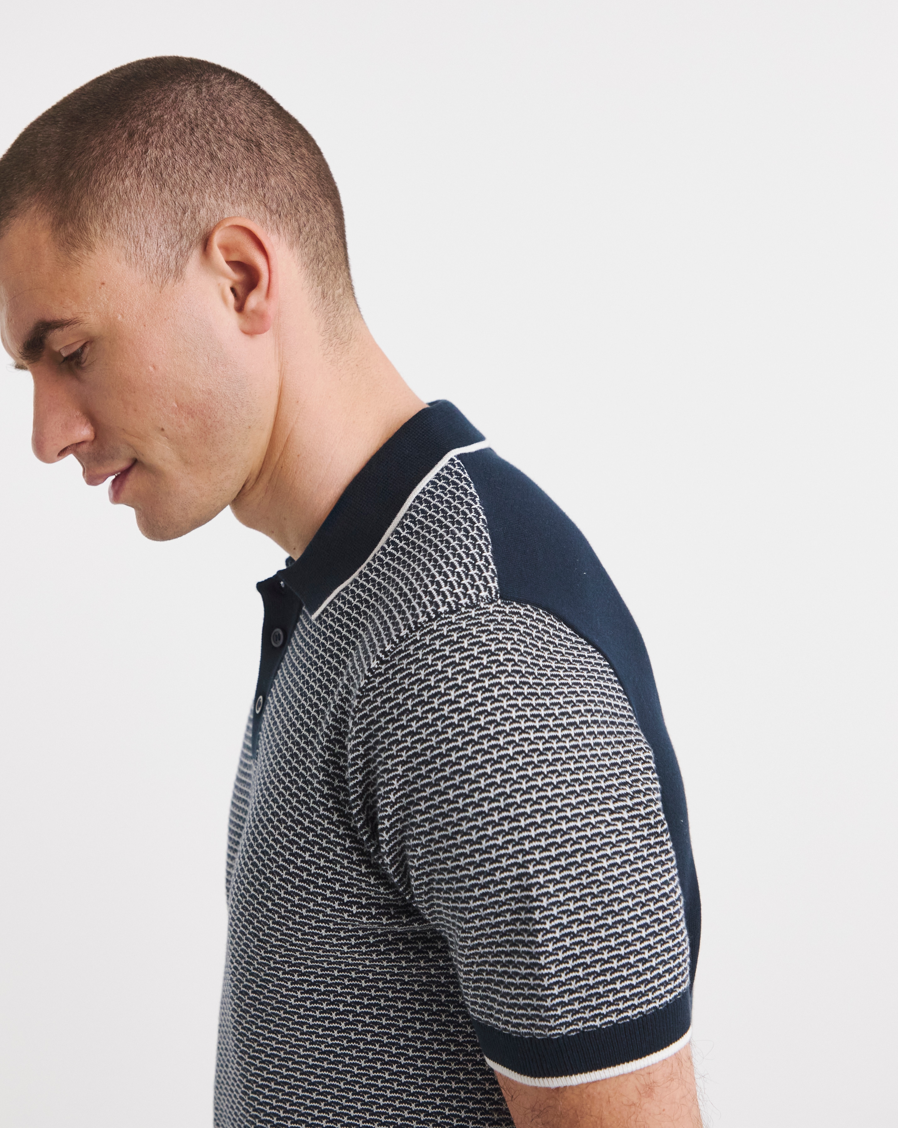 New In - Geo Patterned Short Sleeve Knitted Polo