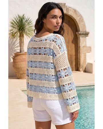 Roman Floral Stripe Crochet Knit Jumper