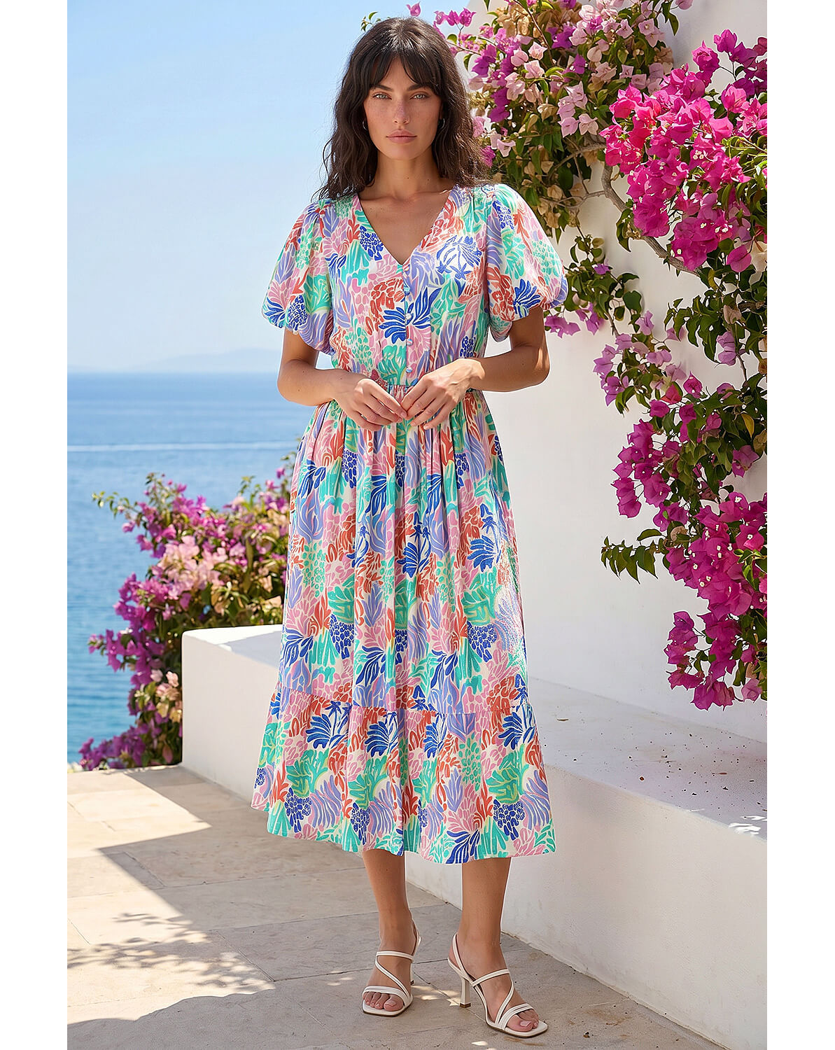 New In - Roman Abstract Print Button Midi Dress