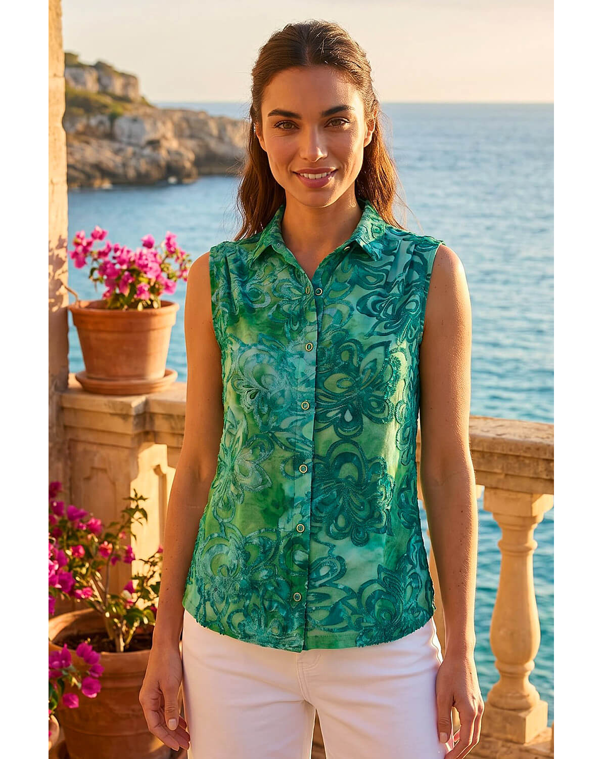 New In - Roman Floral Print Jacquard Blouse
