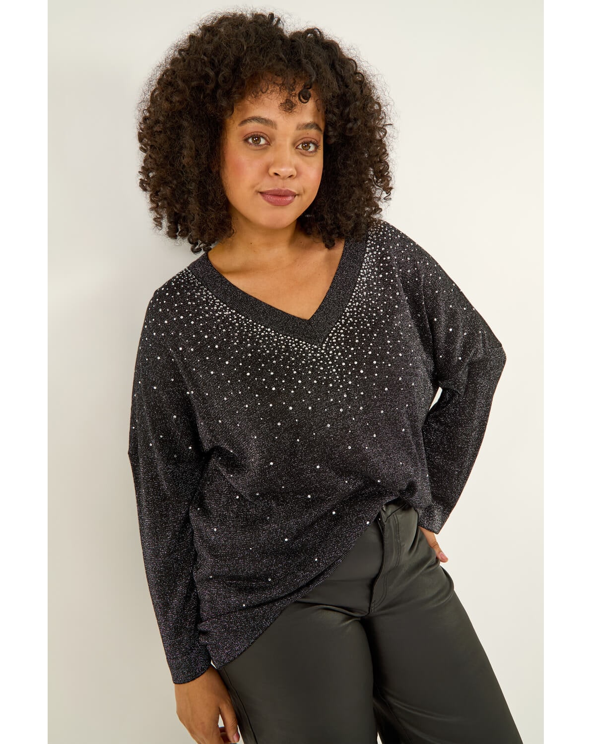 Roman Curve Sparkly Knit Top