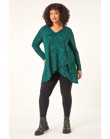Roman Curve Paisley V-Neck Stretch Top