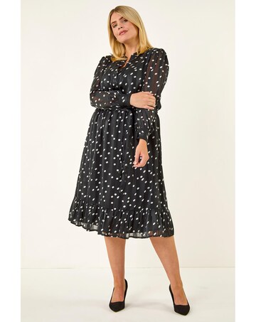 Roman Curve Polka Dot Midi Dress