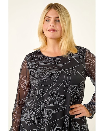 Roman Curve Swirl Print Stretch Top