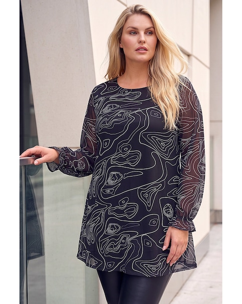 Roman Curve Swirl Print Stretch Top