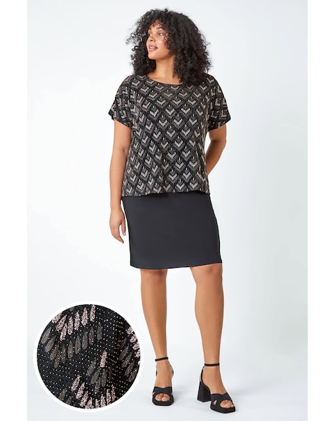 Roman Curve Glitter Stretch Shift Dress