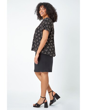 Roman Curve Glitter Stretch Shift Dress