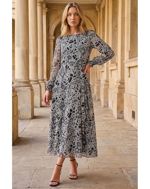 Roman Floral Rose Midi Dress