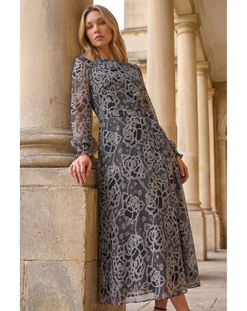 Roman Floral Rose Midi Dress