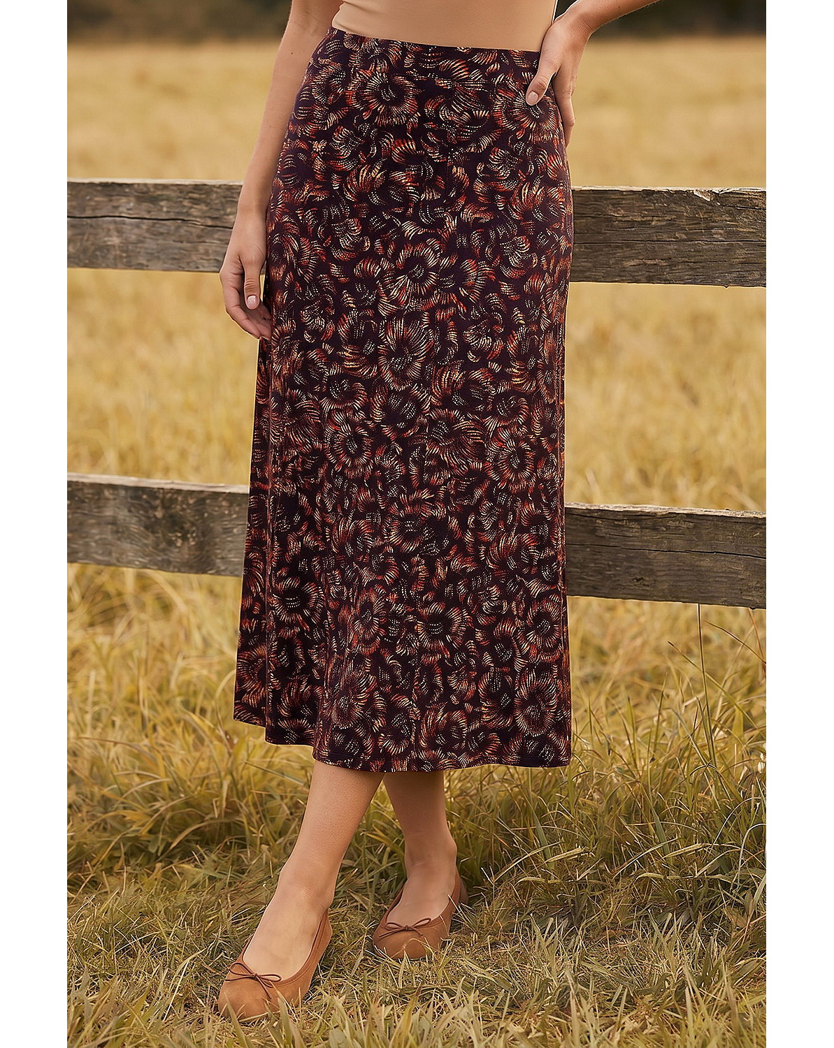 Roman Speckle Print Panel A-Line Skirt