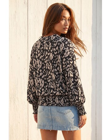 Roman Abstract Print Shirred Hem Top