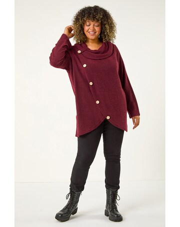 Roman Curve Cowl Neck Button Wrap Top