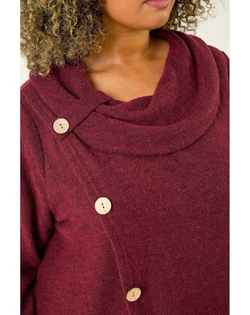 Roman Curve Cowl Neck Button Wrap Top