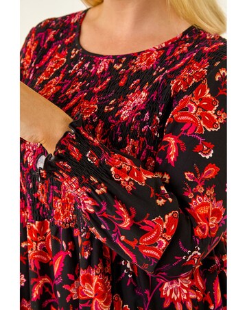 Roman Curve Floral Print Stretch Top
