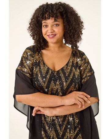 Roman Curve Zig Zag Sequin Overlay Top