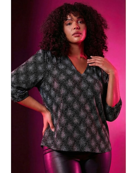 Roman Curve Glitter Sparkle Tunic Top