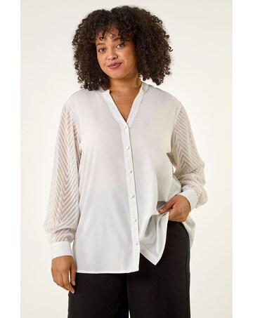 Roman Curve V-Neck Button Up Blouse
