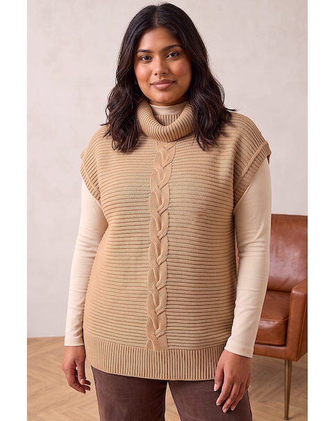 Roman Curve High Neck Tabard Knit Top