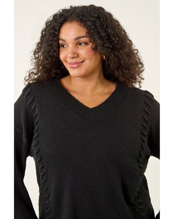 Roman Curve Stitch V-Neck Knit Jumper