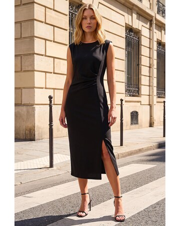 Roman Side Pleat Midi Dress