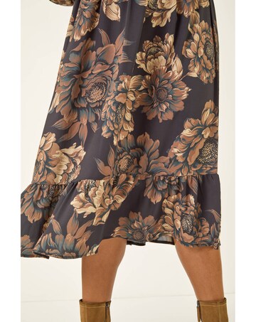 Roman Curve Floral Print Midi Dress