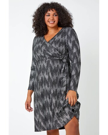 Roman Curve Shimmer Stretch Wrap Dress