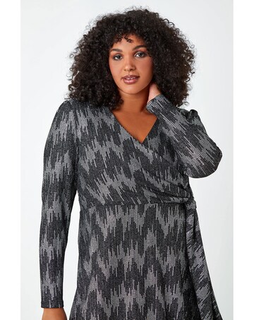 Roman Curve Shimmer Stretch Wrap Dress