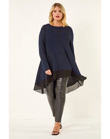 Roman Curve Glitter Chiffon Tunic Top