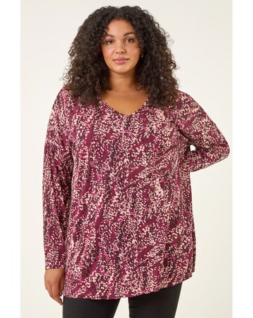 Roman Curve Spot V-Neck Stretch Top
