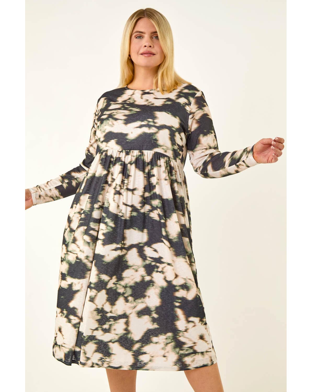 Roman Curve Abstract Print Midi Dress