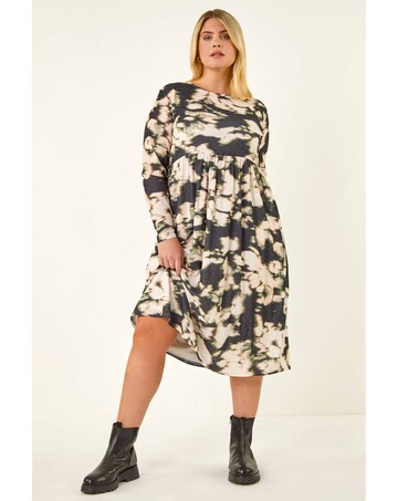 Roman Curve Abstract Print Midi Dress