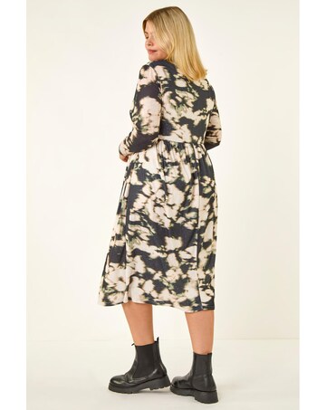 Roman Curve Abstract Print Midi Dress