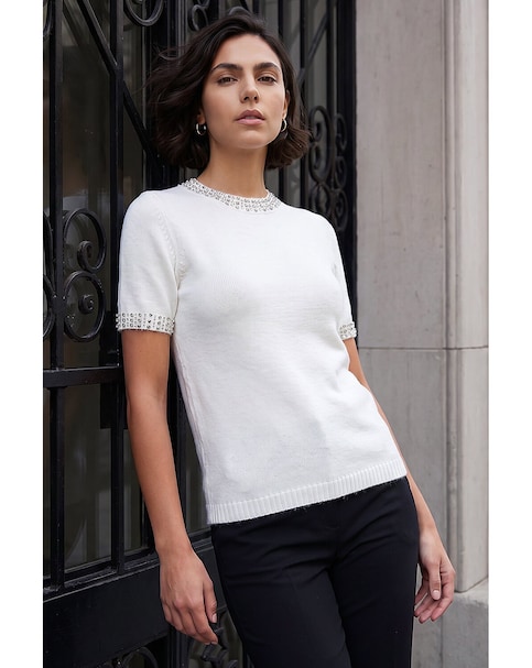 Roman Embellish Trim Knitted Top