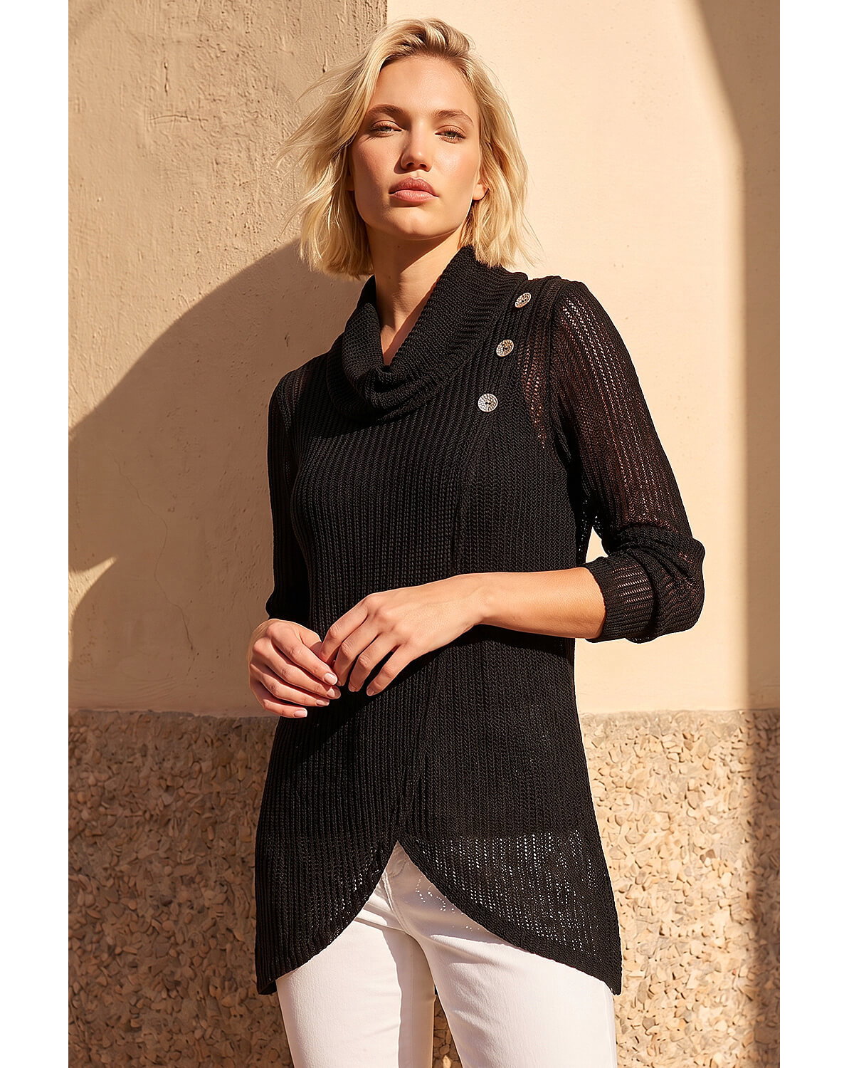 Roman Snit Textured Buttoned Top