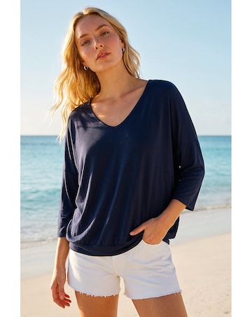 Roman Bubble Hem V-Neck Top