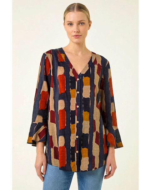 Roman Abstract Print Buttoned Blouse