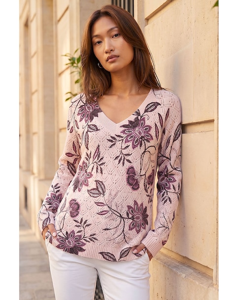 Roman V-Neck Floral Print Jumper