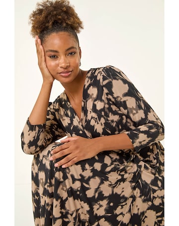 Roman Abstract Floral Wrap Midi Dress