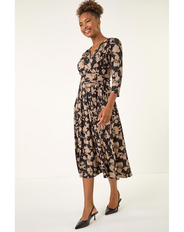 Roman Abstract Floral Wrap Midi Dress
